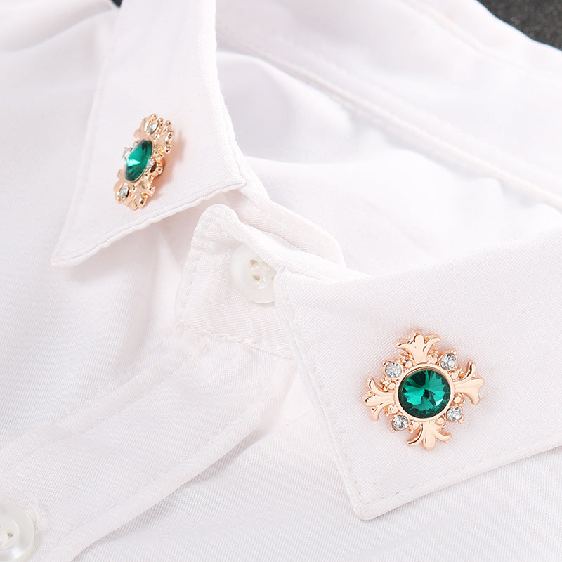 Cross Lapel Pin Blue and Green Diamond Men's Shirt Collar 4 Pack