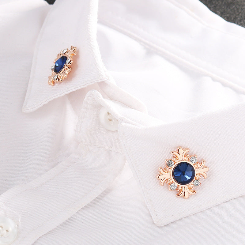 Cross Lapel Pin Blue and Green Diamond Men's Shirt Collar 4 Pack