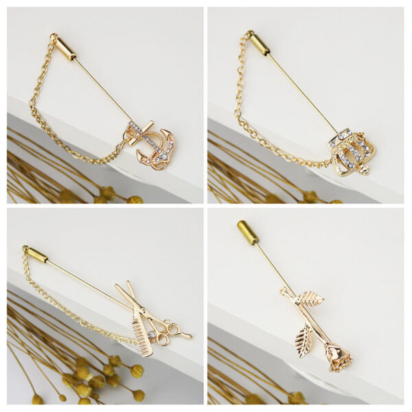 Long-Pin Crown Anchor Rudder Flower Lapel Brooch 4 Pack - Image 3