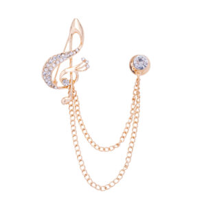 British Style Musical Note Rhinestone Chain Suit Corsage Brooch 3pcs