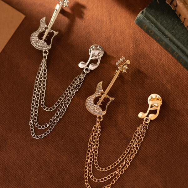 Guitar Note Men's Brooch Double Layer Tassel Pin 3pcs
