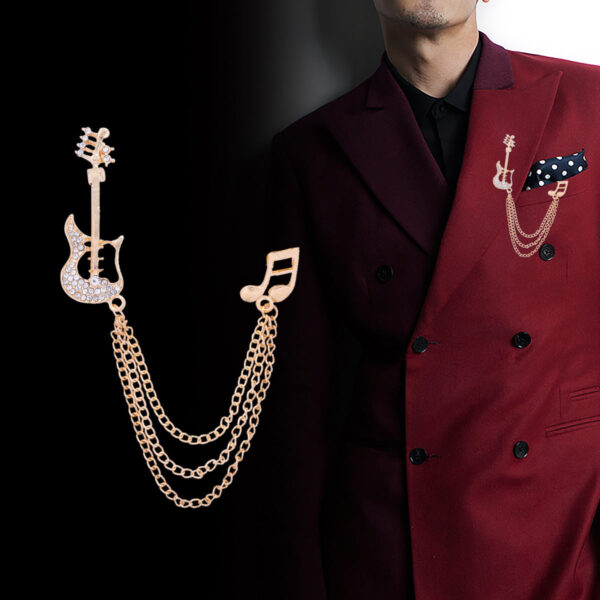 Guitar Note Men's Brooch Double Layer Tassel Pin 3pcs