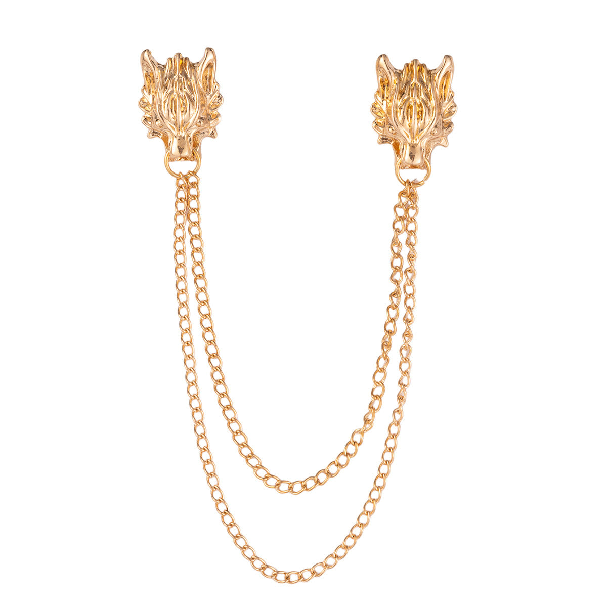 Chain Wolf Head Brooch - Men's Vintage Creative Suit Lapel Pin 3pcs