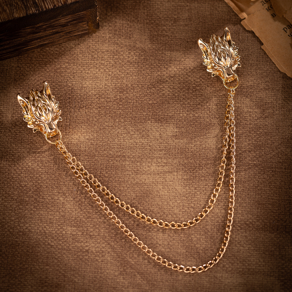 Chain Wolf Head Brooch - Men's Vintage Creative Suit Lapel Pin 3pcs