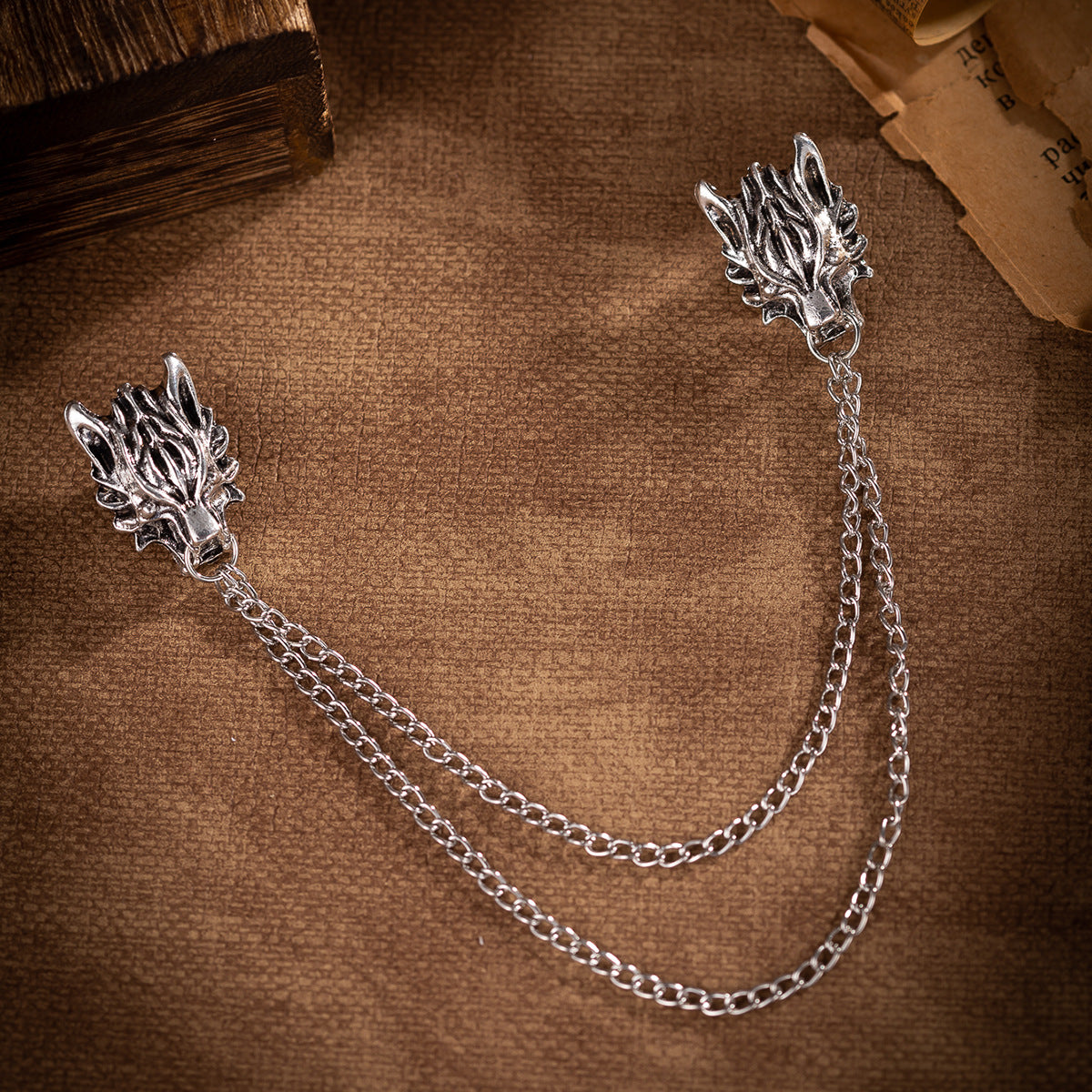 Chain Wolf Head Brooch - Men's Vintage Creative Suit Lapel Pin 3pcs