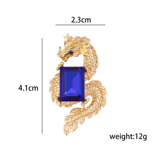 Golden Chinese Dragon Inlaid with Blue Crystal Brooch 3pcs - Image 4