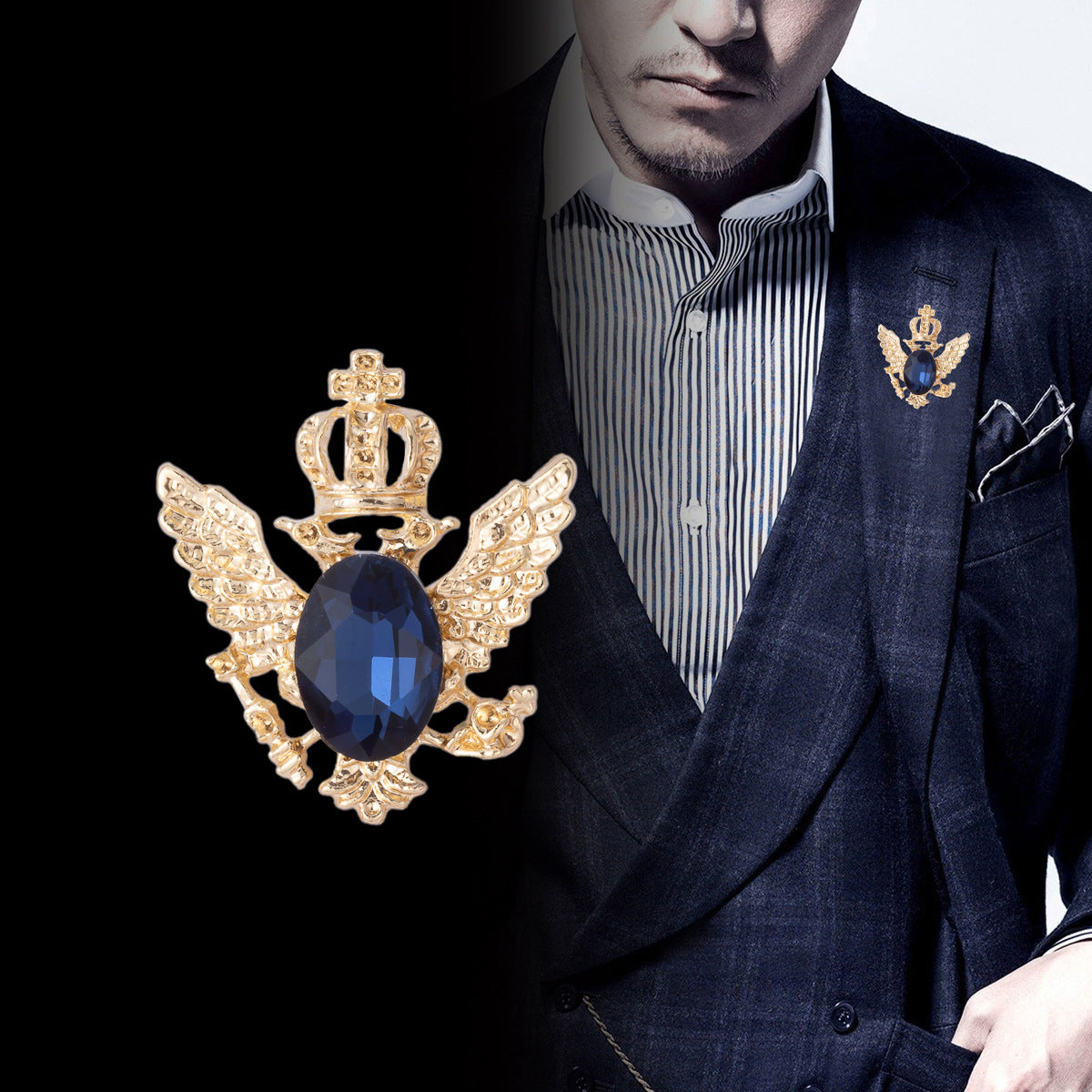 Men's Crystal Gemstone Winged Eagle Brooch - Shirt Lapel Pin 4pcs