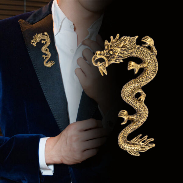 Chinese Style Zodiac Dragon Totem Retro Gold Silver Brooch 3pcs - Image 2