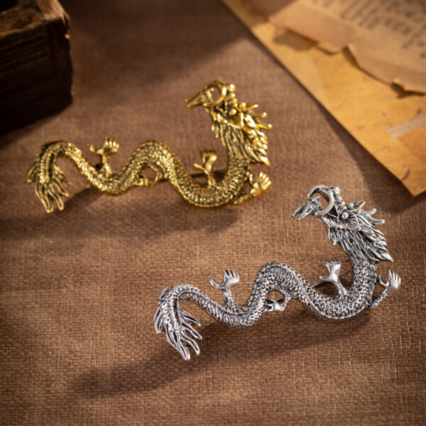 Chinese Style Zodiac Dragon Totem Retro Gold Silver Brooch 3pcs - Image 5