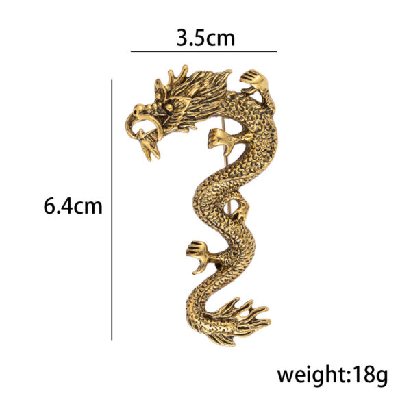 Chinese Style Zodiac Dragon Totem Retro Gold Silver Brooch 3pcs - Image 3