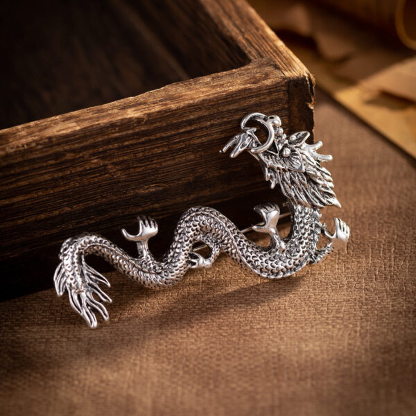 Chinese Style Zodiac Dragon Totem Retro Gold Silver Brooch 3pcs - Image 6