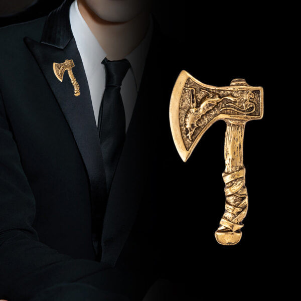 Retro Alloy Corsage Pin, Creative Battle Axe Brooch 3 Color Pack - Image 2