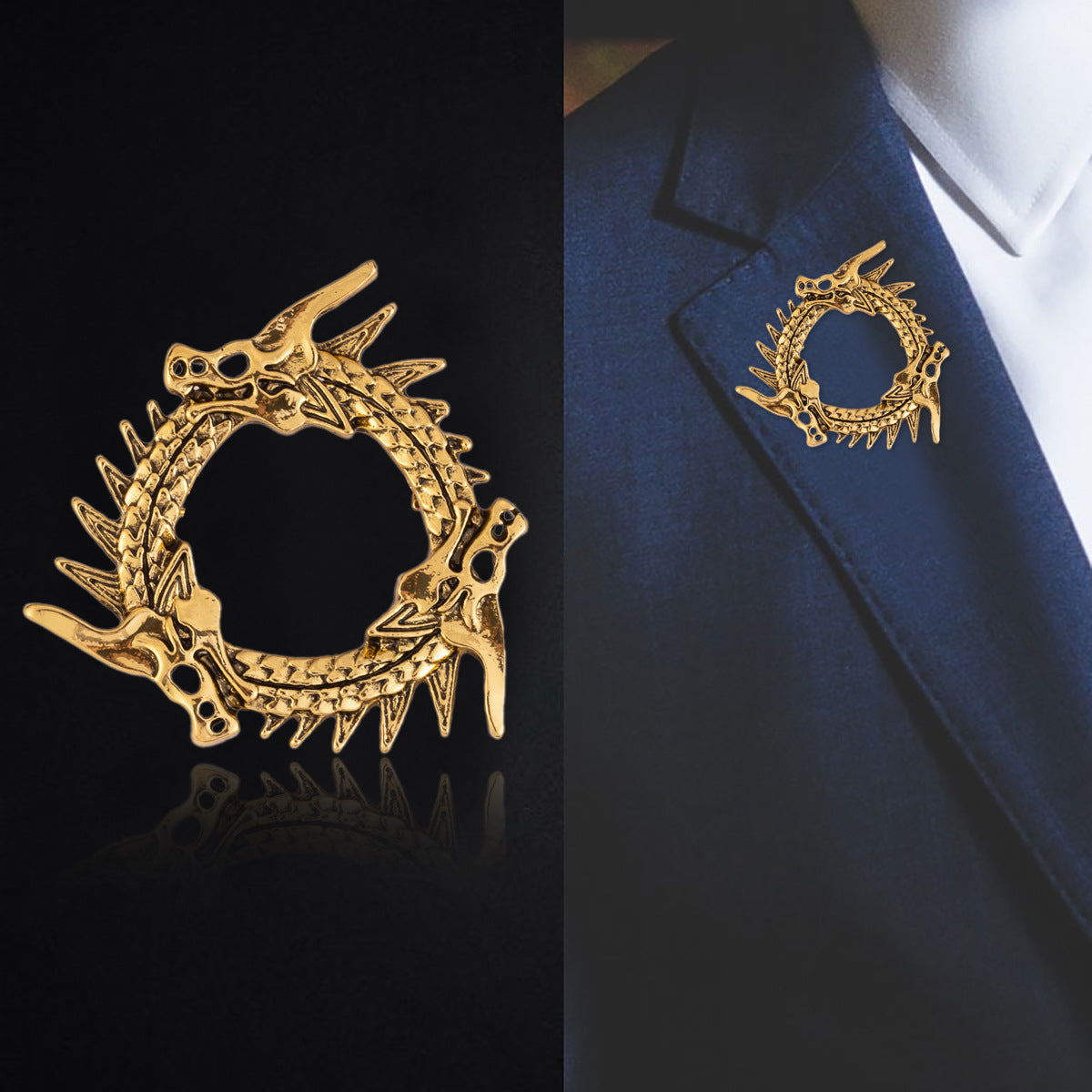 Circular Three-Headed Dragon Brooch - Vintage Pin 3pcs - Image 2