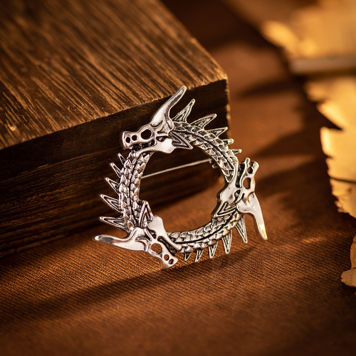 Circular Three-Headed Dragon Brooch - Vintage Pin 3pcs - Image 4