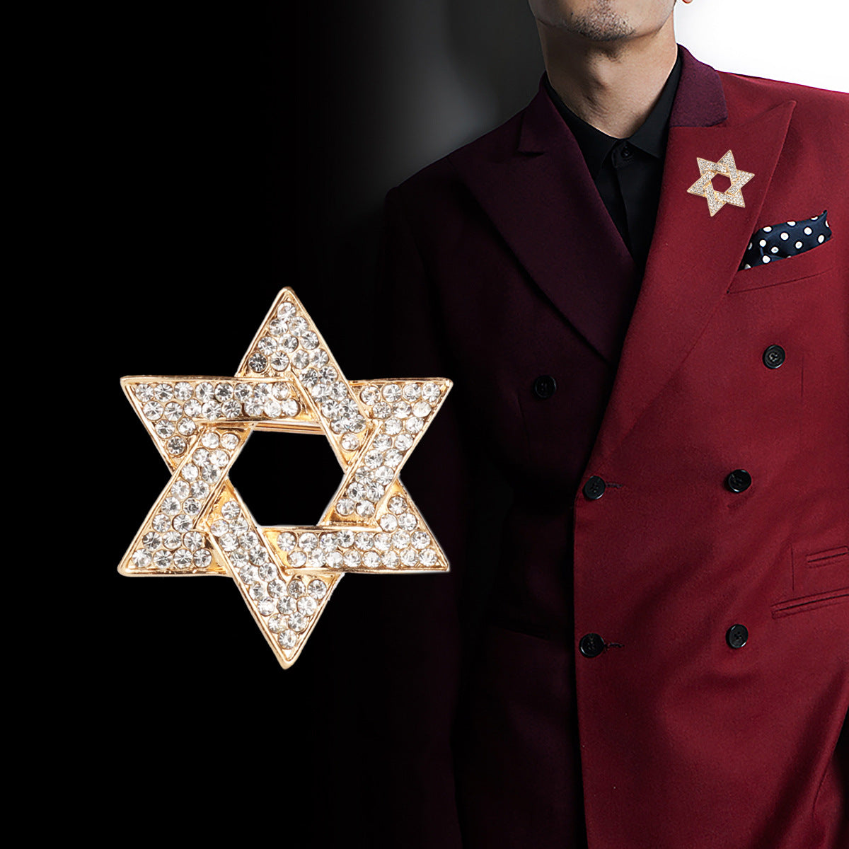 Six-Pointed Star Brooch - Men's Suit Lapel Pin and Corsage 3PCS