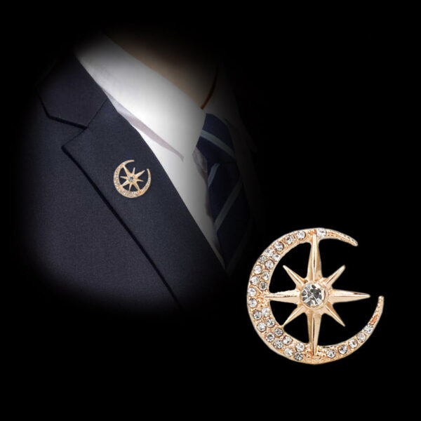 1.8CM Gold Silver Diamond Moon Eight-Pointed Star Suit Brooch 6pcs - Image 3