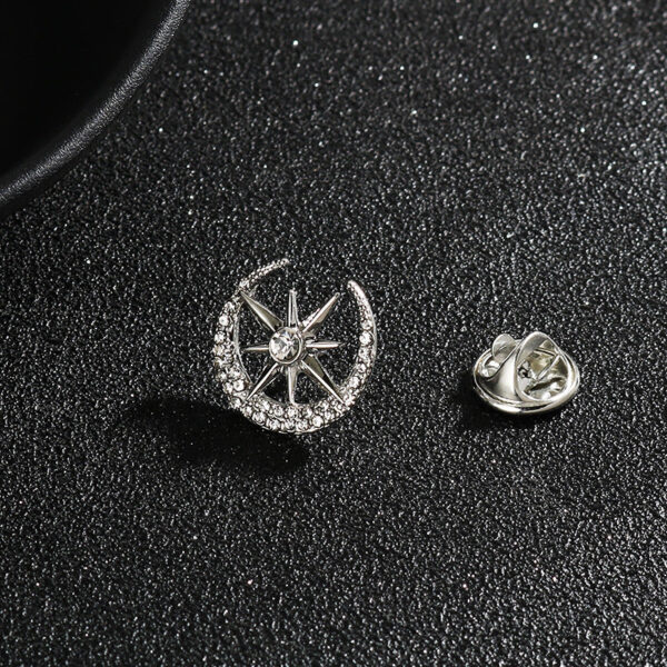 1.8CM Gold Silver Diamond Moon Eight-Pointed Star Suit Brooch 6pcs - Image 2