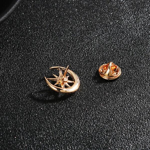 1.8CM Gold Silver Diamond Moon Eight-Pointed Star Suit Brooch 6pcs - Image 4