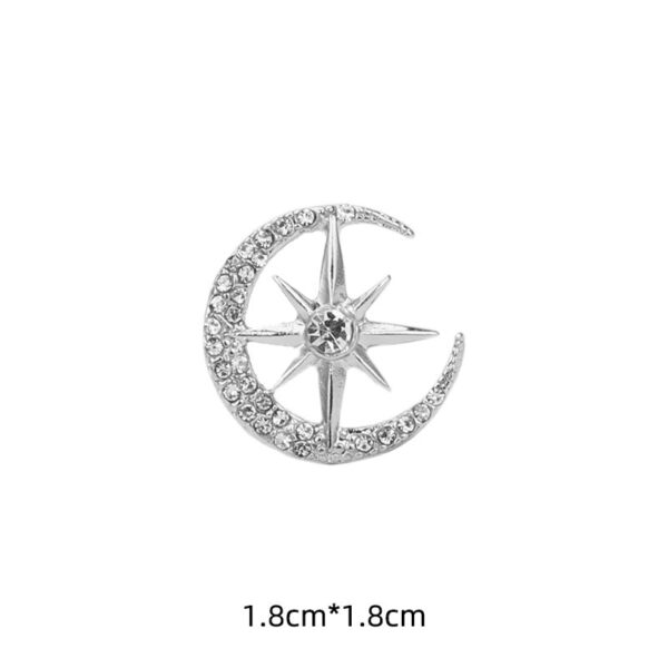 1.8CM Gold Silver Diamond Moon Eight-Pointed Star Suit Brooch 6pcs - Image 7