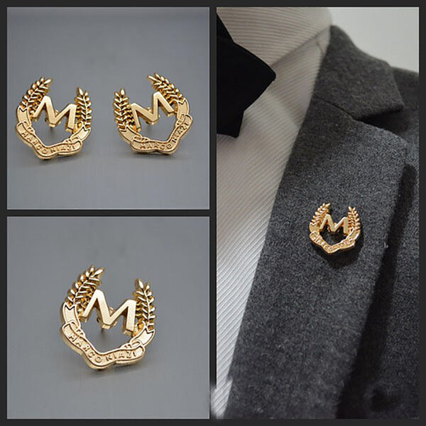 “M” Letter and Wheat Ear Simple Metal Brooch 6pcs - Image 2