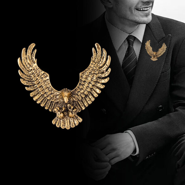 Vintage Gold Silver Retro Eagle Spread Wings Badge Brooch 3pcs - Image 2