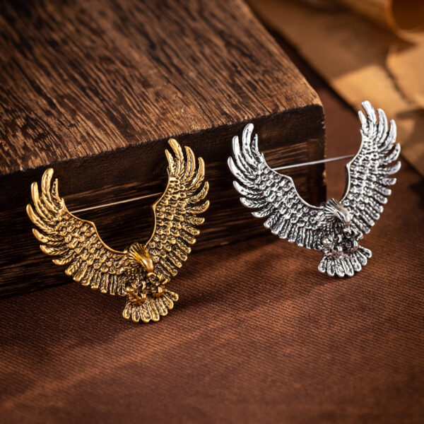 Vintage Gold Silver Retro Eagle Spread Wings Badge Brooch 3pcs - Image 3