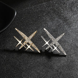 Gold Silver Cross-Shaped Starburst Brooch Pin 4pcs