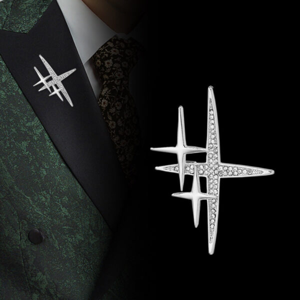 Gold Silver Cross-Shaped Starburst Brooch Pin 4pcs - Image 2