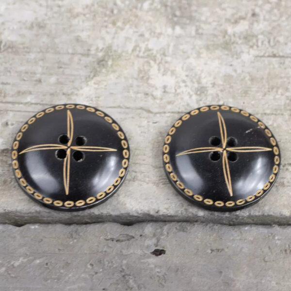 15/20/25mm Vintage Black Convex Laser Engraved Horn Buttons 12pcs - Image 3