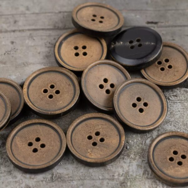 15-25mm Dark Yellow Fully Fire-Burned Flat Horn Buttons for Linen Wool Coats 12pcs - Image 4