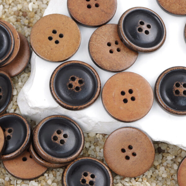20mm Round 4 Hole Vintage Black Lacquered Wood Buttons 30pcs - Image 3