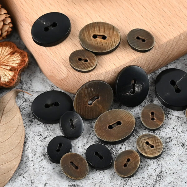 25mm Oval 2 Hole Japanese Style Horn Buttons with Cut Textures for Suits 10PCS - Image 3