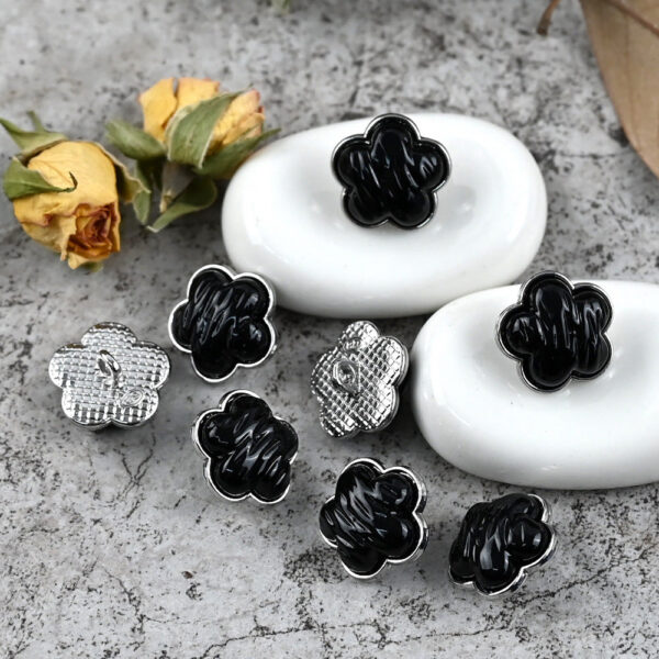 14mm French-Style Small Floral 3D Exquisite Metal Resin Buttons with Shank 12pcs - Image 5