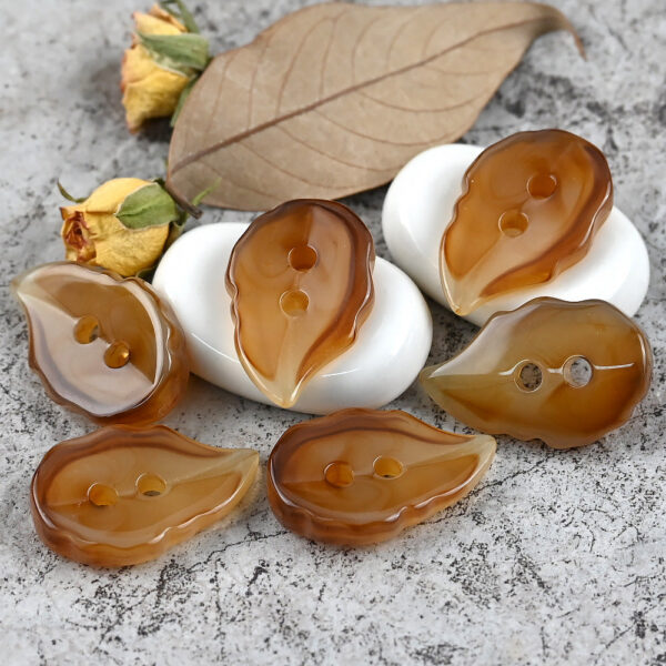 32x21mm Amber Beige Irregular Leaf Shaped 2 Hole Resin Buttons for Coats 40pcs - Image 2