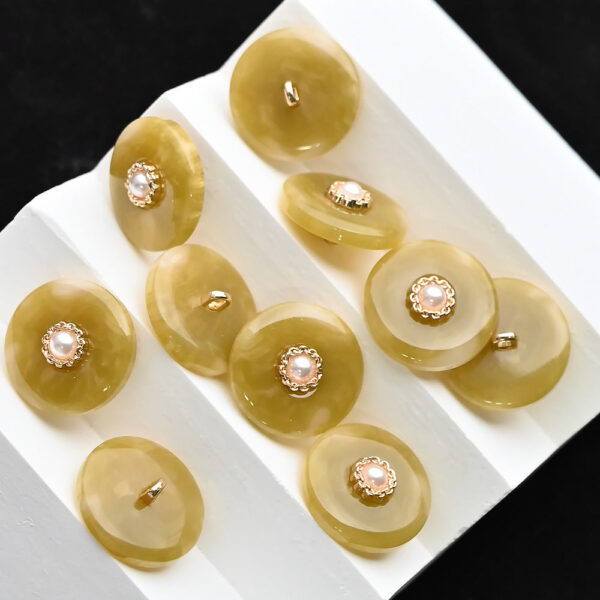 11.5-20mm Mustard Yellow Black Pearl Resin Alloy Shank Buttons 20pcs - Image 2