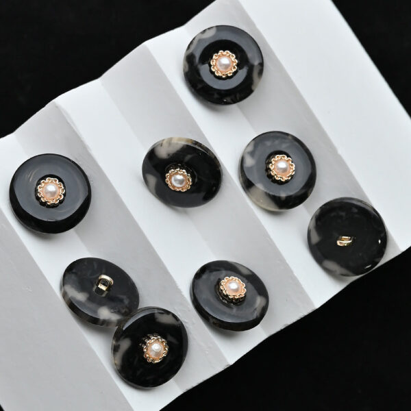 11.5-20mm Mustard Yellow Black Pearl Resin Alloy Shank Buttons 20pcs - Image 4