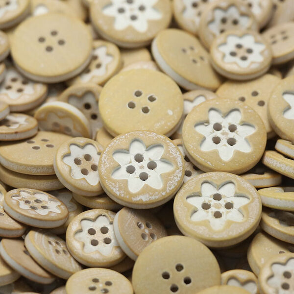 Natural Wood Buttons Floral Oval Triangular Patterns 30 Pack - Image 5