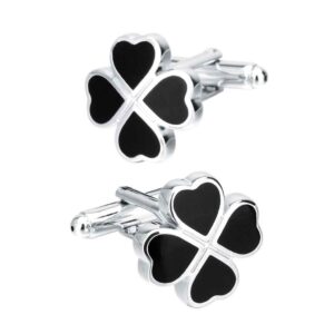 Black Enamel Four-Leaf Clover Cufflinks for Lucky Men