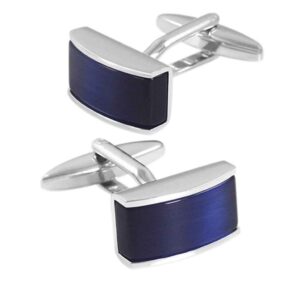 Brass & Rhodium-Plated Blue Cat's Eye Cufflinks