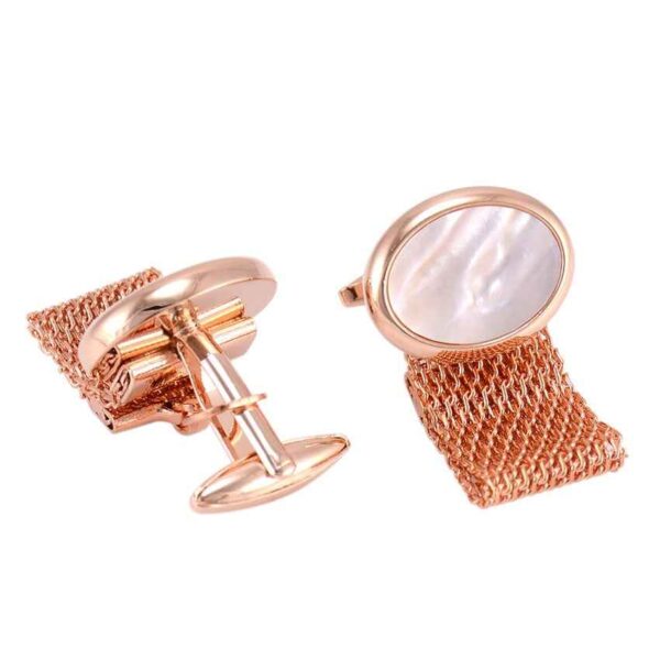 Rose Gold Chain-Inlaid Cufflinks with White Mother-of-Pearl