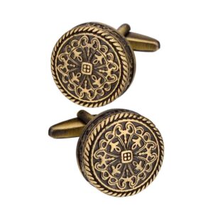 Antique Bronze Round Cufflinks – Vintage Engraved