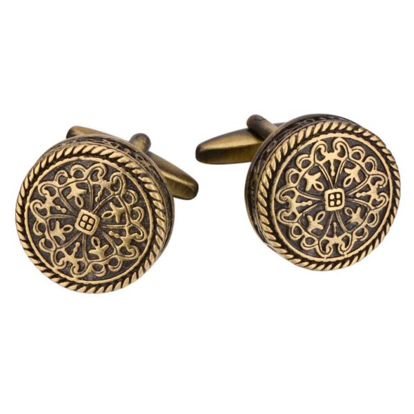 Antique Bronze Round Cufflinks – Vintage Engraved