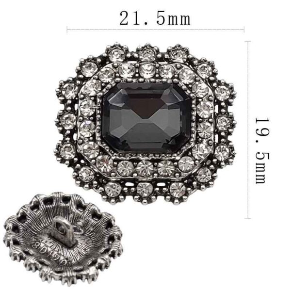 Vintage Glossy Glass Long Octagon Rhinestone Metal Buttons 20pcs