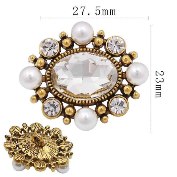 Vintage Glossy Glass Long Octagon Rhinestone Metal Buttons 20pcs
