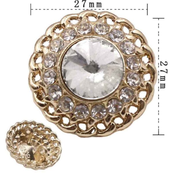 Light Gold Chain-Edge Crystal Glass Diamond Alloy Double Shank Buttons