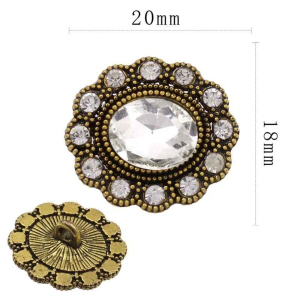 Antique Gold Floral Oval Crystal Rhinestone Shank Alloy Buttons 20PCS