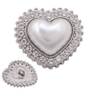 Gold Silver Heart-Shaped Pearl Rhinestone Metal Shank Buttons 20pcs