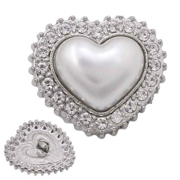 Gold Silver Heart-Shaped Pearl Rhinestone Metal Shank Buttons 20pcs