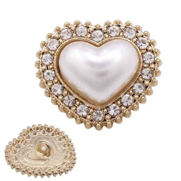 Gold Silver Heart-Shaped Pearl Rhinestone Metal Shank Buttons 20pcs