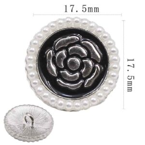 Silver Round Pearl-Trimmed Metal Shank Buttons for Fashion Crafts